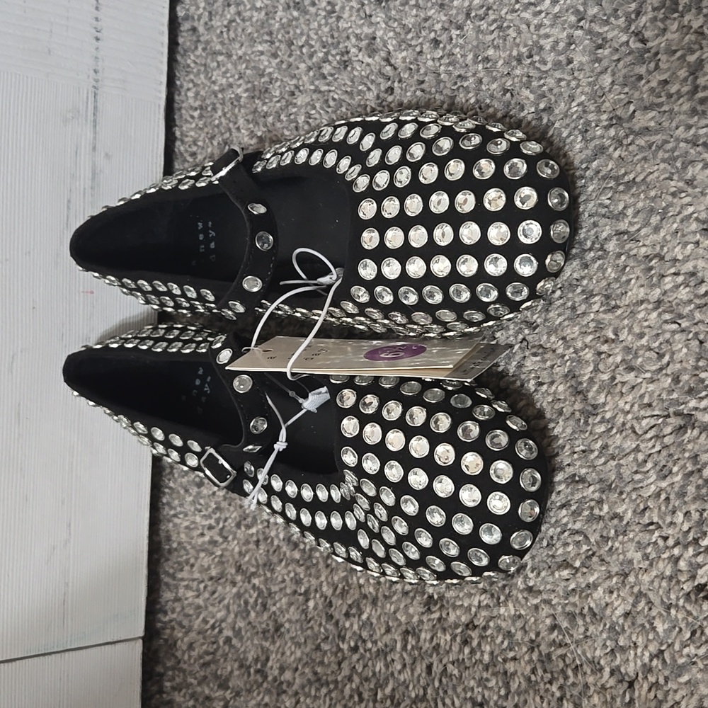 Black Rhinestone Studded Mary Jane Ballet Flats Style Shoes, Size 6.5, NEW W/Tag - Picture 3 of 15